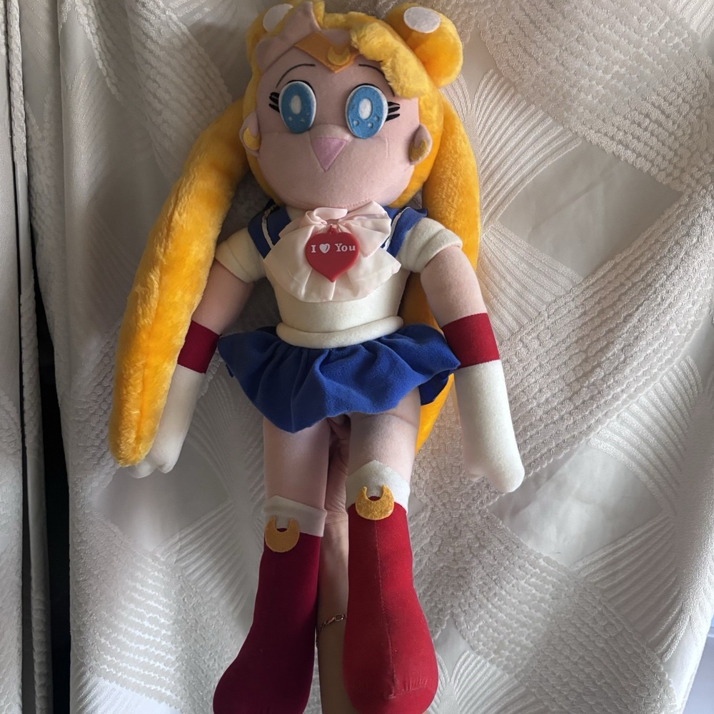 Vintage Sailor Moon Plush A.P. Toys 90s I Heart You Anime Carnival Prize 22"